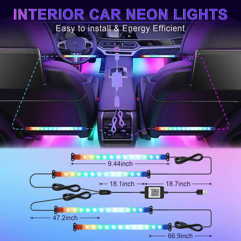 LivTee Accent Interior Car Lights RGB LED App Control Music DIY 2 Lines