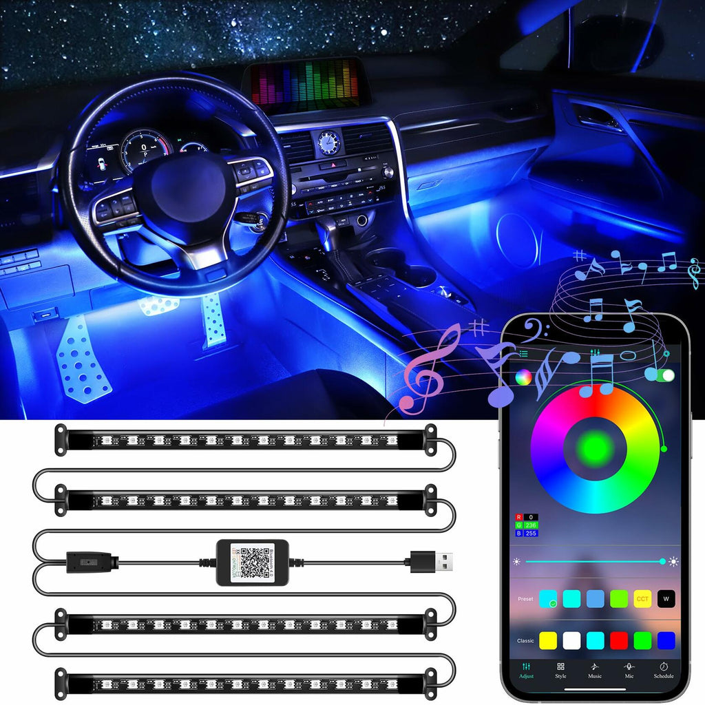 LivTee Accent Interior Car Lights RGB LED App Control Music DIY 2 Lines